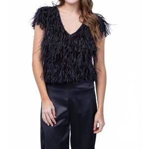NEW EMILY SHALANT feather v-neck short sleeve tee in black